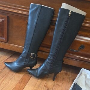 Calvin Klein Black Heeled Boots with Gold Buckle. Slight Creases But Never Worn
